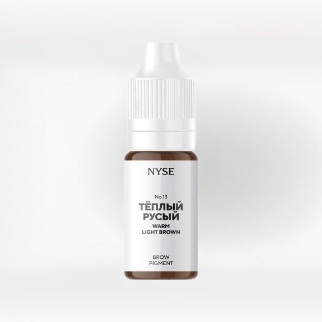 Frasco de pigmento mineral PMU NYSE N.º 13 Warm Light Brown castaño claro cálido para cejas rubias y pieles frías