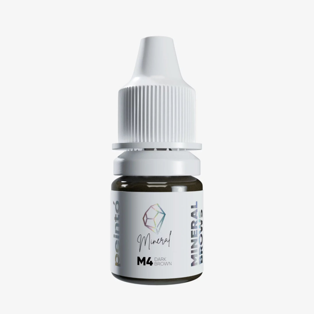 Pigmento PMU Peintó Mineral M4 Dark Brown para cejas marrón oscuro frío disponible en formatos profesionales de 5 ml y 10 ml