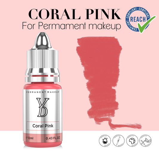 Swatch pigmento YDPMU Coral Pink rosa corallo vibrante con sottotoni pesca per lip blush e areola restoration professionale
