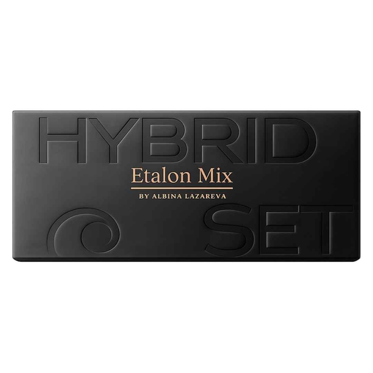 Scatola nera chiusa Etalon Mix Brow Hybrid Series con finiture color rame e logo Etalon Mix by Albina Lazareva.