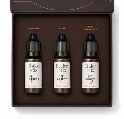 Confezione Etalon Mix Brow Hybrid Series con i pigmenti Hazelnut numero 1, Cognac numero 3 e Dark Chocolate numero 5.