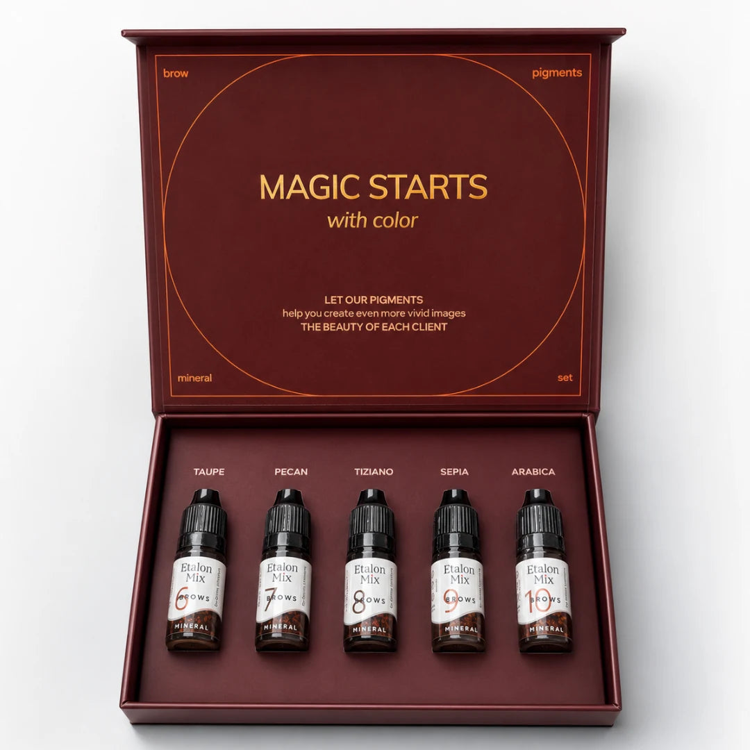 Etalon Mix Brow Mineral Set – set mineral abierto con estuche burdeos