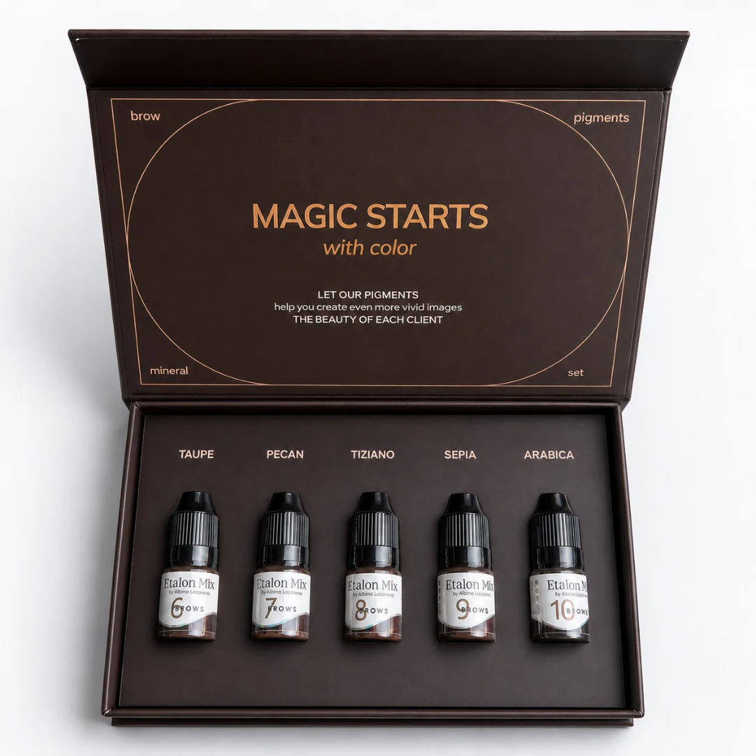 Etalon Mix Brow Mineral Set – set mineral abierto con estuche marrón