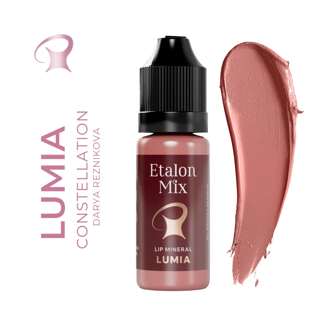 Etalon Mix Favor Lumia pigmento PMU labios – frasco y muestra de color
