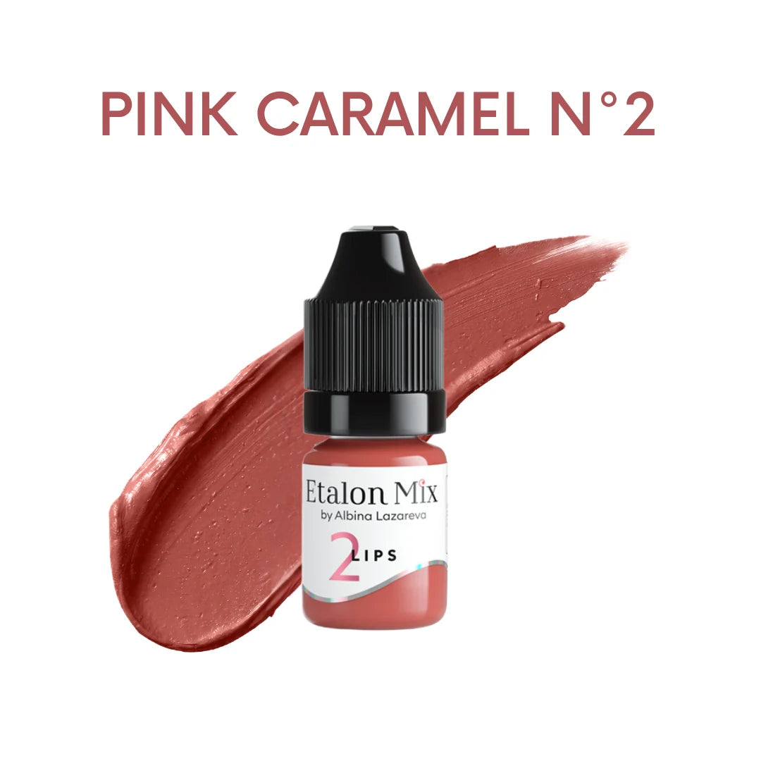 Etalon Mix Pink Caramel N°2 pigmento PMU labios – frasco y muestra de color