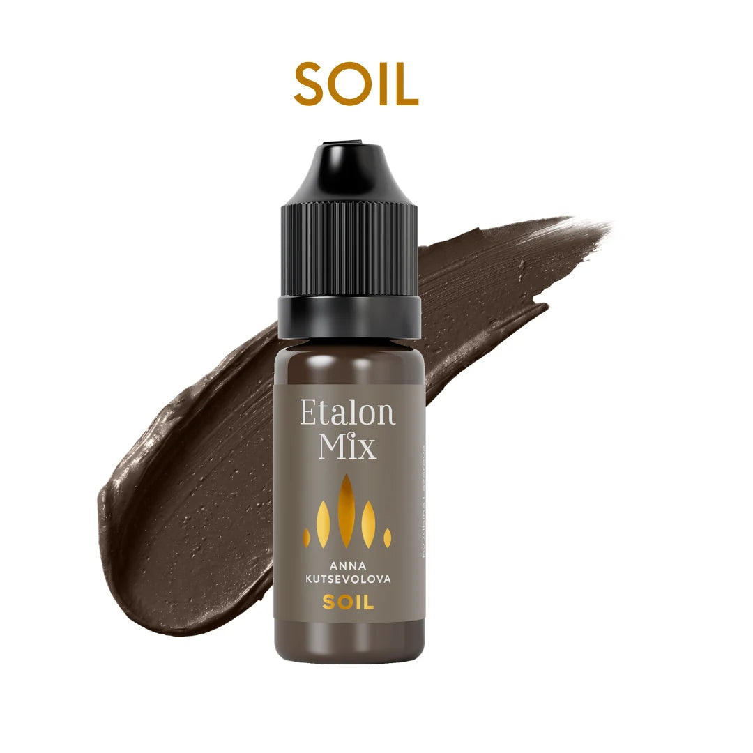 Etalon Mix Soil pigmento PMU cejas – frasco y muestra de color