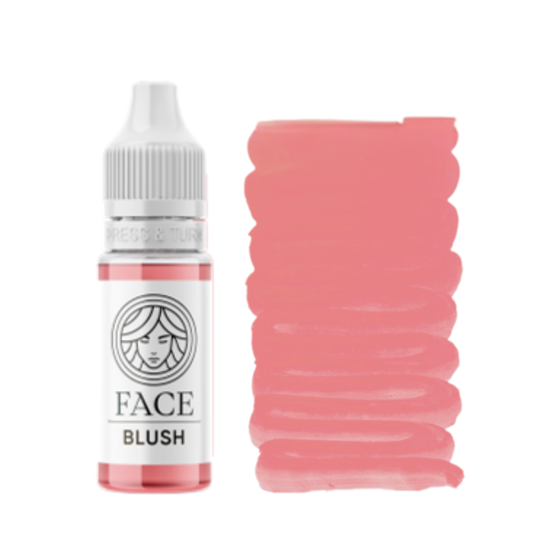 Pigmento PMU FACE Blush con flacone e campione colore rosa blush delicato per trucco permanente labbra.
