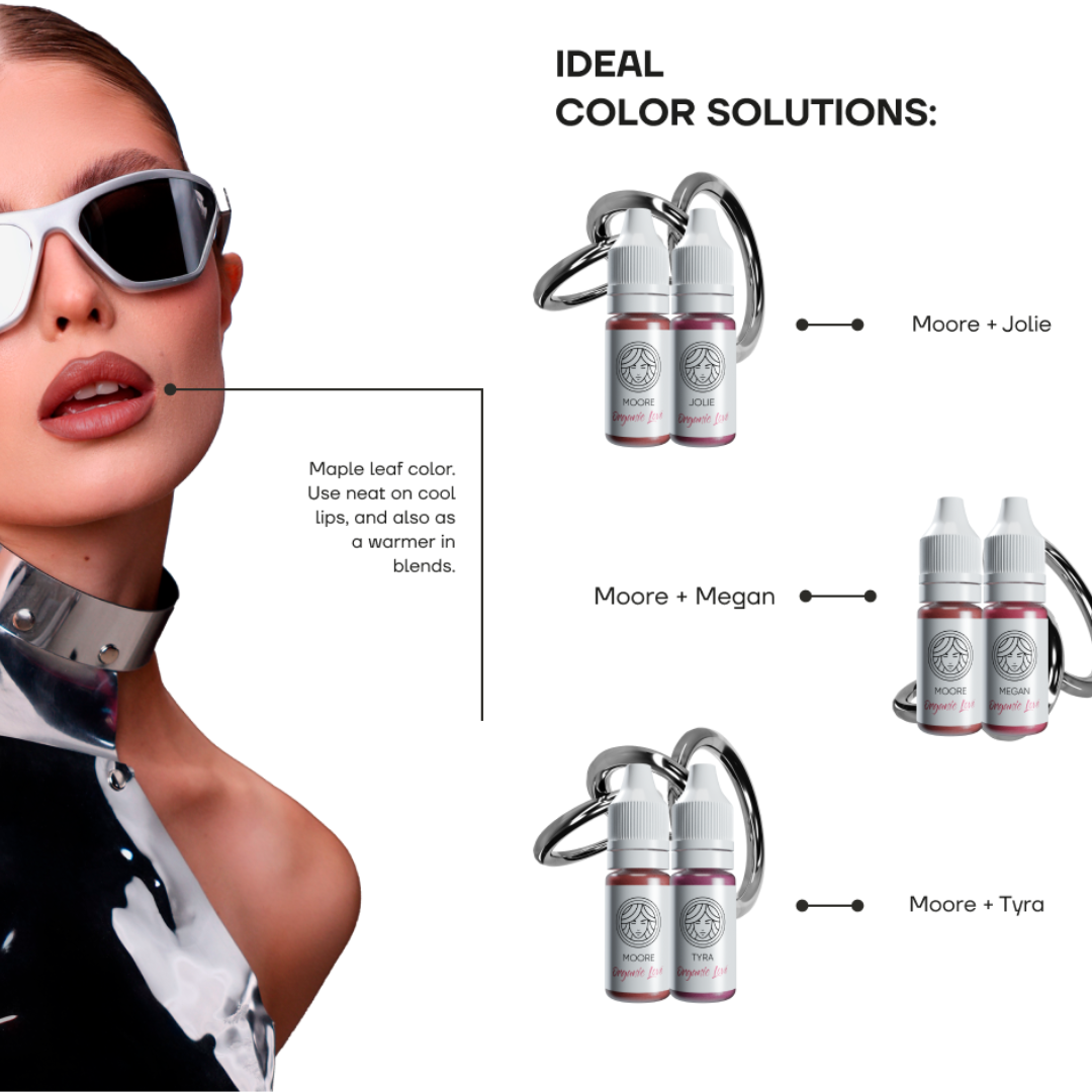 Pigmento PMU labbra FACE Moore utilizzo professionale miscele correttive neutralizzazione labbra fredde combinazioni colore