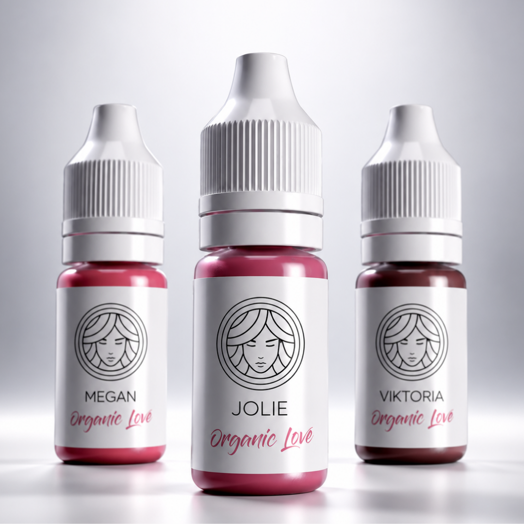 Set pigmenti labbra PMU FACE Organic Love Victoria Jolie Megan per micropigmentazione labbra professionale.