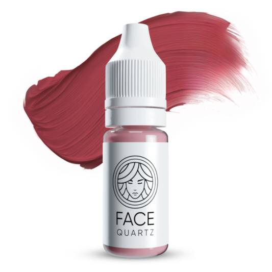 Pigmento PMU FACE Quartz con flacone e pennellata colore rosa malva per trucco permanente labbra.
