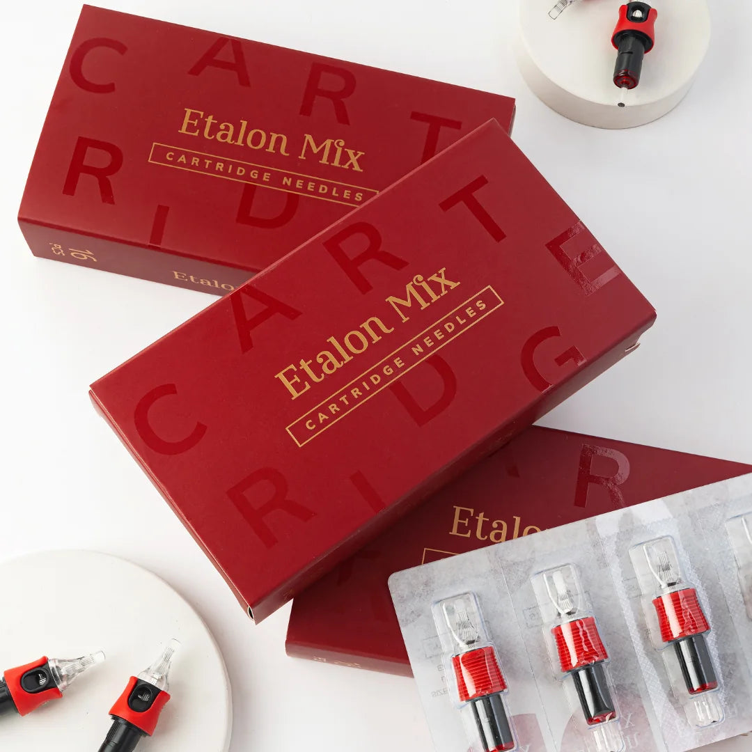 Packaging Etalon Mix Cartridge Needles con cartuchos PMU 9RM Round Magnum y envases individuales