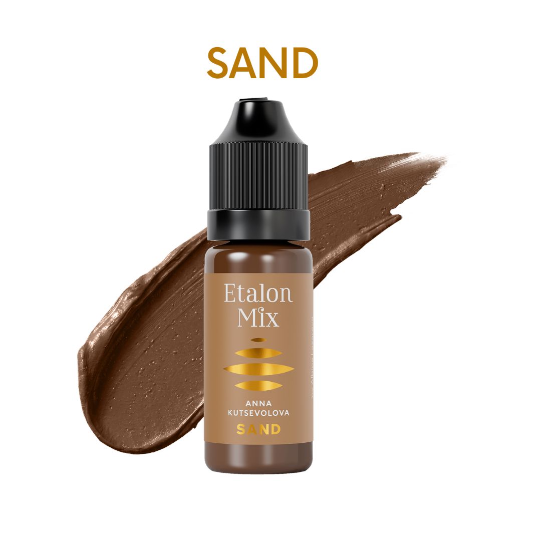 Pigmento PMU para cejas Etalon Mix Sand de Anna Kutsevolova, rubio claro cálido para trazos hiperrealistas y hairstrokes, formato 10 ml