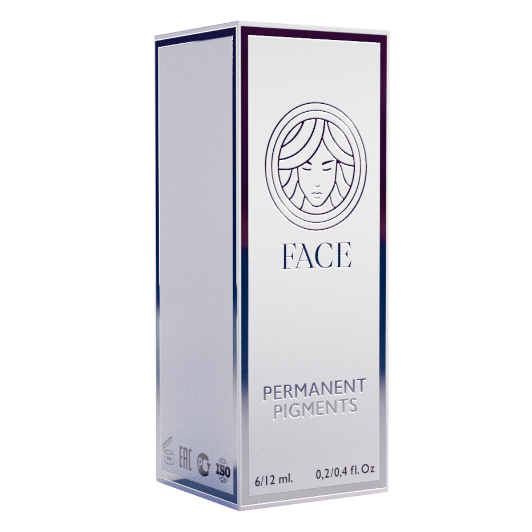 Packaging original FACE Permanent Pigments para micropigmentación profesional de cejas formatos 6 ml y 12 ml