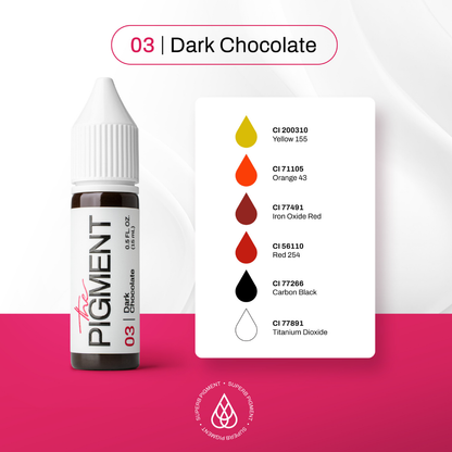 Scheda tecnica Dark Chocolate 03 The Pigment: sottotono e composizione CI, indicazioni tecniche brows