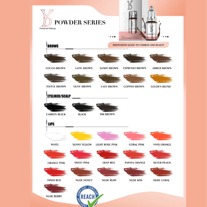 Texture pigmento PMU YDPMU Cocoa Brown formula Powder Hybrid marrone cacao ad alta densità per sopracciglia professionali