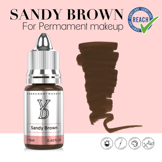 Swatch pigmento YDPMU Sandy Brown marrone beige sabbia chiaro texture professionale per sopracciglia naturali e PMU bionde