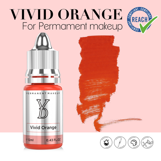 Swatch pigmento YDPMU Vivid Orange arancio puro ad alta saturazione per trucco permanente labbra e correzione cromatica professionale